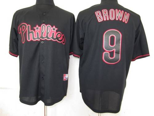 Phillies #9 Domoic Brown Black Fashion Stitched MLB Jersey - Click Image to Close